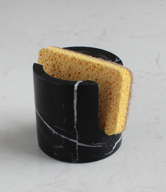 Natural Travertine Sponge Holder for Kitchen Sink, Drying Rack, Compact Sink Caddy Organizer - Nero Portoro Marble
