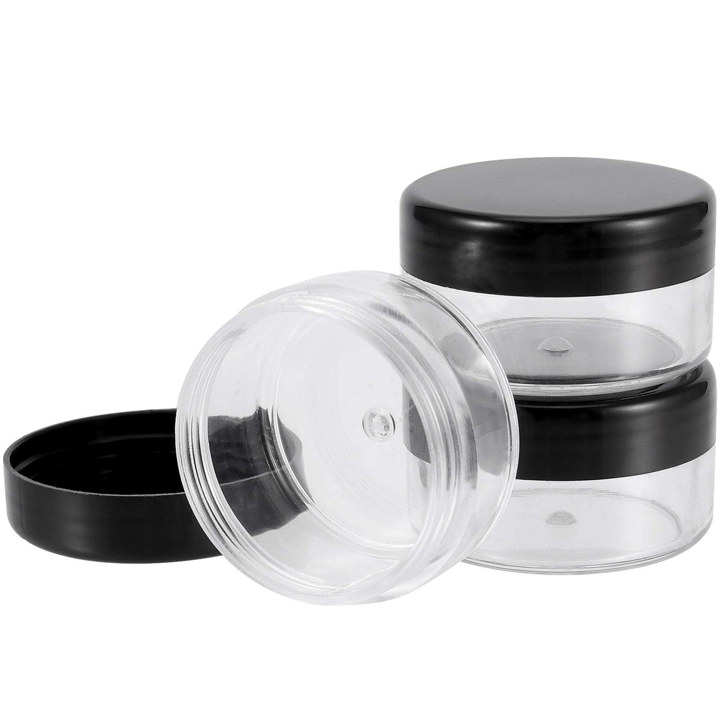 KOHAND 150 Pieces 10 Gram Plastic Cosmetic Sample Containers Jars with Black Lids, BPA Free, Small Lip Balm Containers, Clear Empty Lip Scrub Container for Creams and Lotions