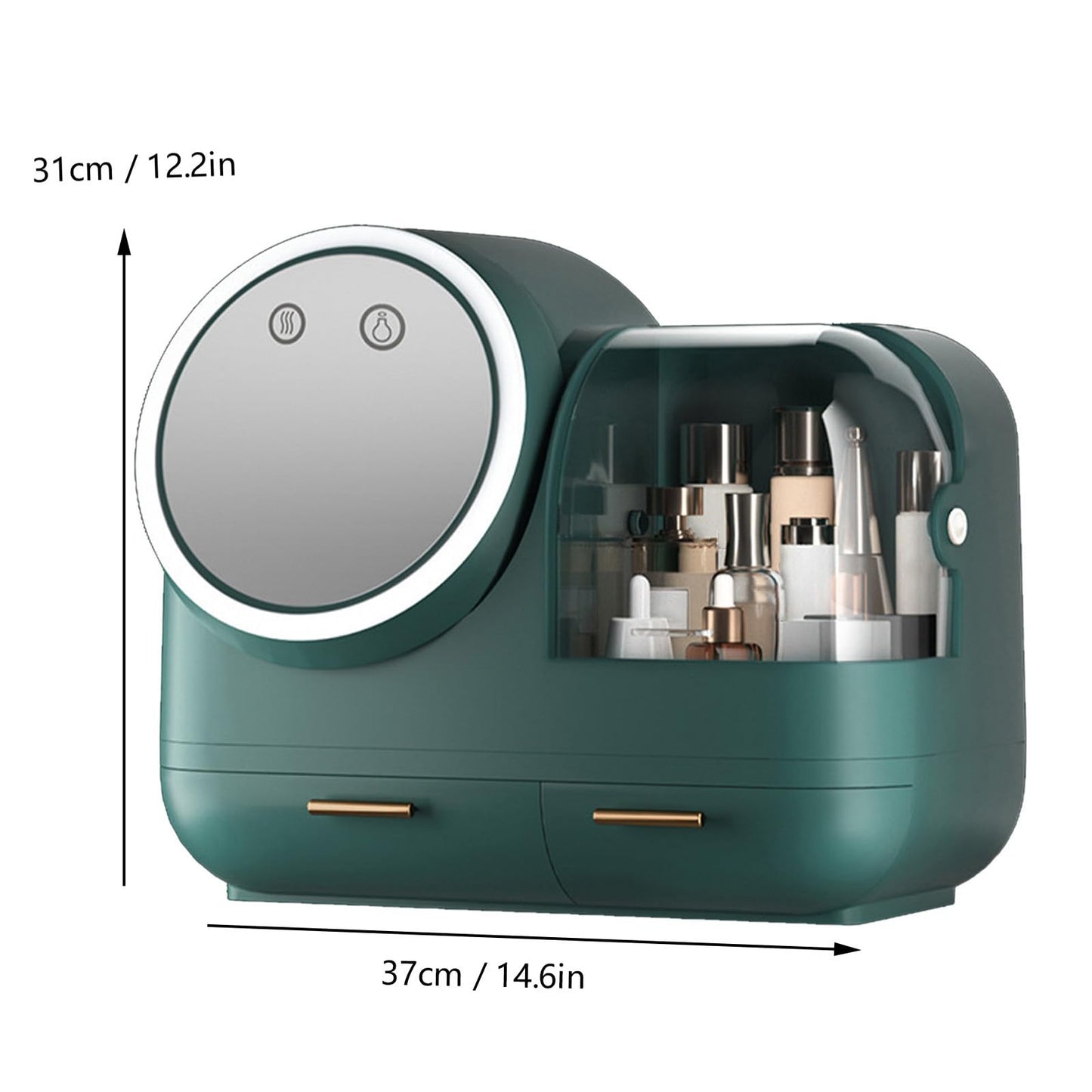 ZephyVita Makeup Box with LED Mirror Large Capacity Drawers(Green)