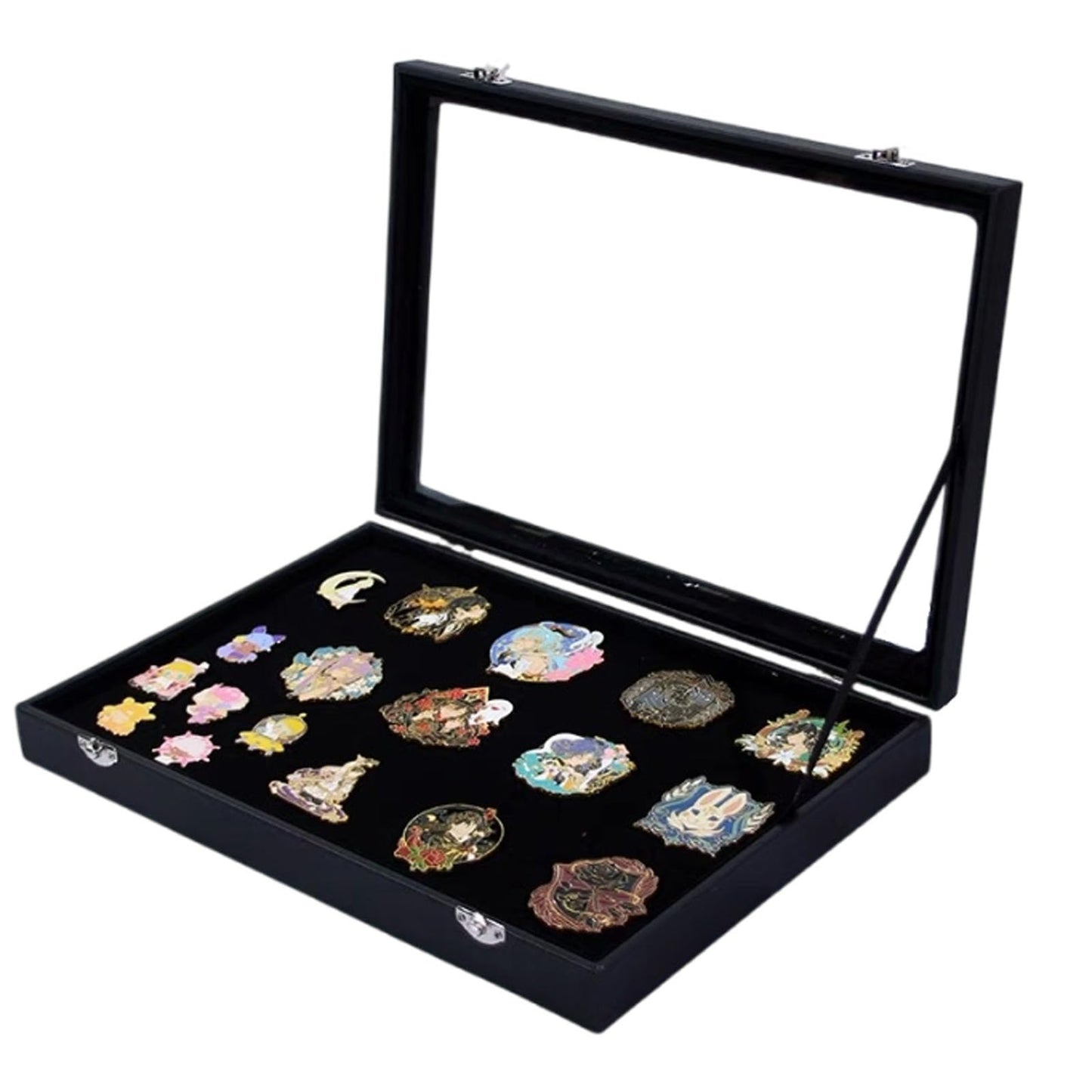 TANG SONG 13.8'' x 9.45'' Brooch Storage Box Lapel Pin Display Case Jewelry Organizer Showcase (Black)