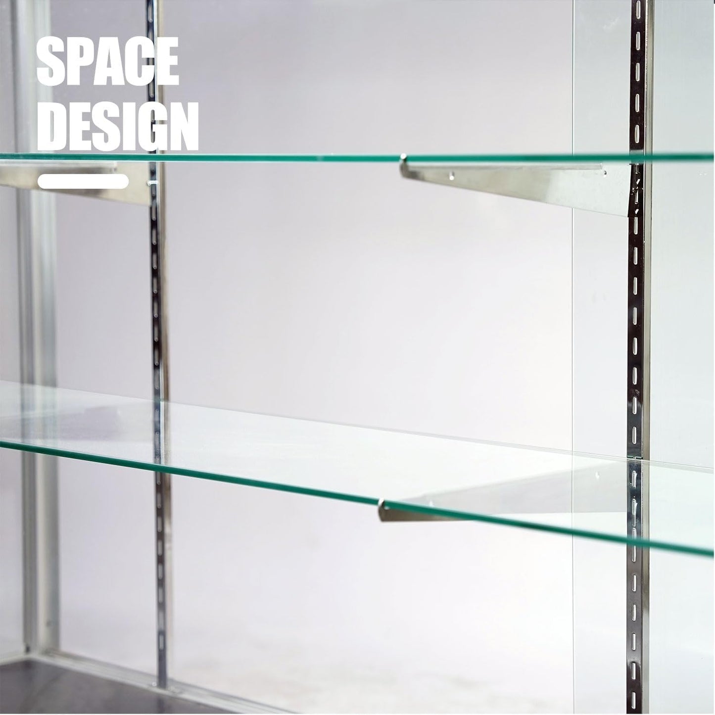 Retail Full Vision Showcasewith Aluminum Frame & Glass Adjustable Shelves, LED Lighting, Locking Design (Silvery, 4 ft)