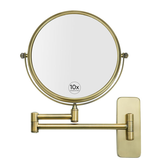 GURUN 8-Inch Double-Sided Wall Mount Makeup Mirrors with 10x Magnification Bathroom Mirror for Hotel Antique Satin Brass Finished M1406K(8in,10X), Gifts for Mom, Mothers Day, Women