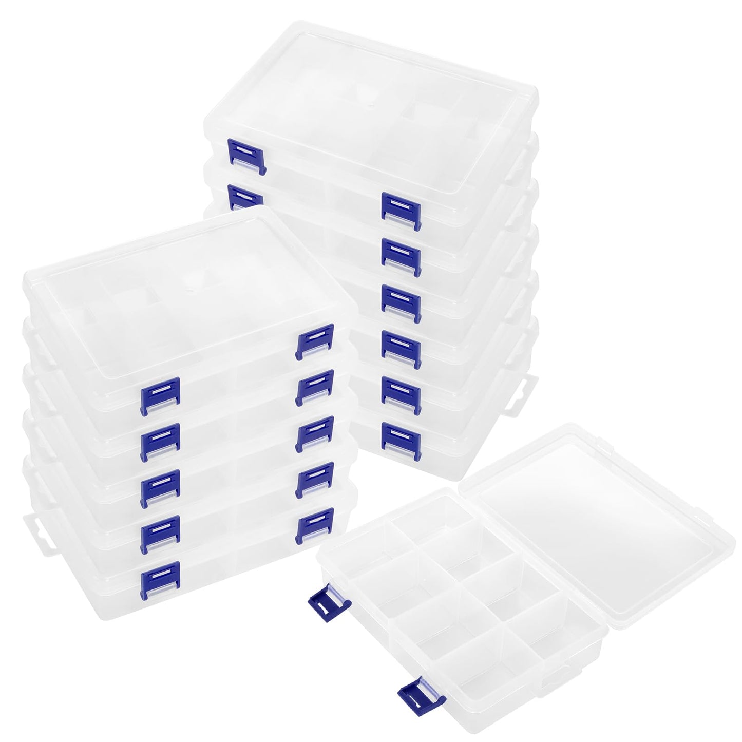 HEIHAK 12 PCS 8 Grids Plastic Compartment Organizer Box,Clear Jewelry Storage Box Container with Adjustable Dividers for Jewelry, Beads, Fishing Hooks, Buttons