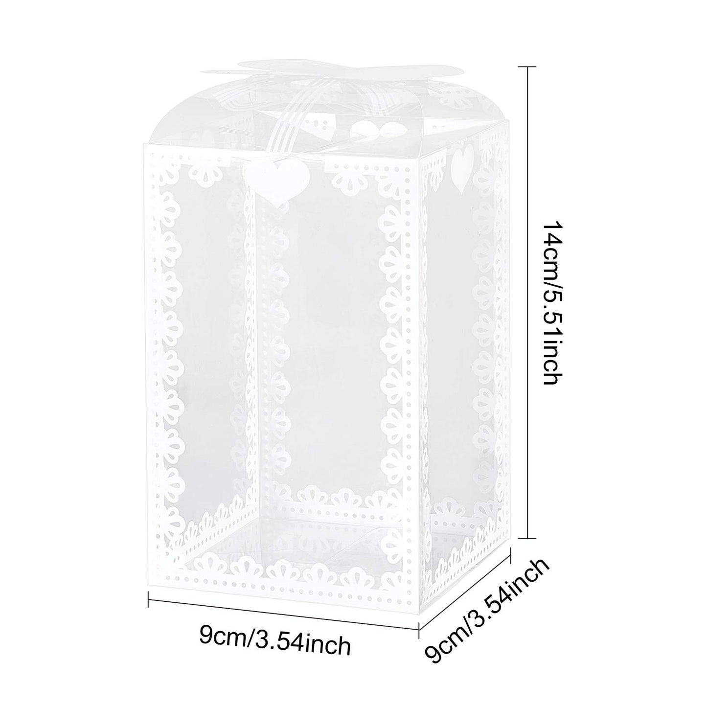 BENECREAT 24PCS 3.5x3.5x5.5 Clear Wedding Favour Boxes with Bowknot Pattern Rectangle PVC Transparent Gift Boxes for Candy Chocolate Valentine's Day, Festival Gift Wrapping