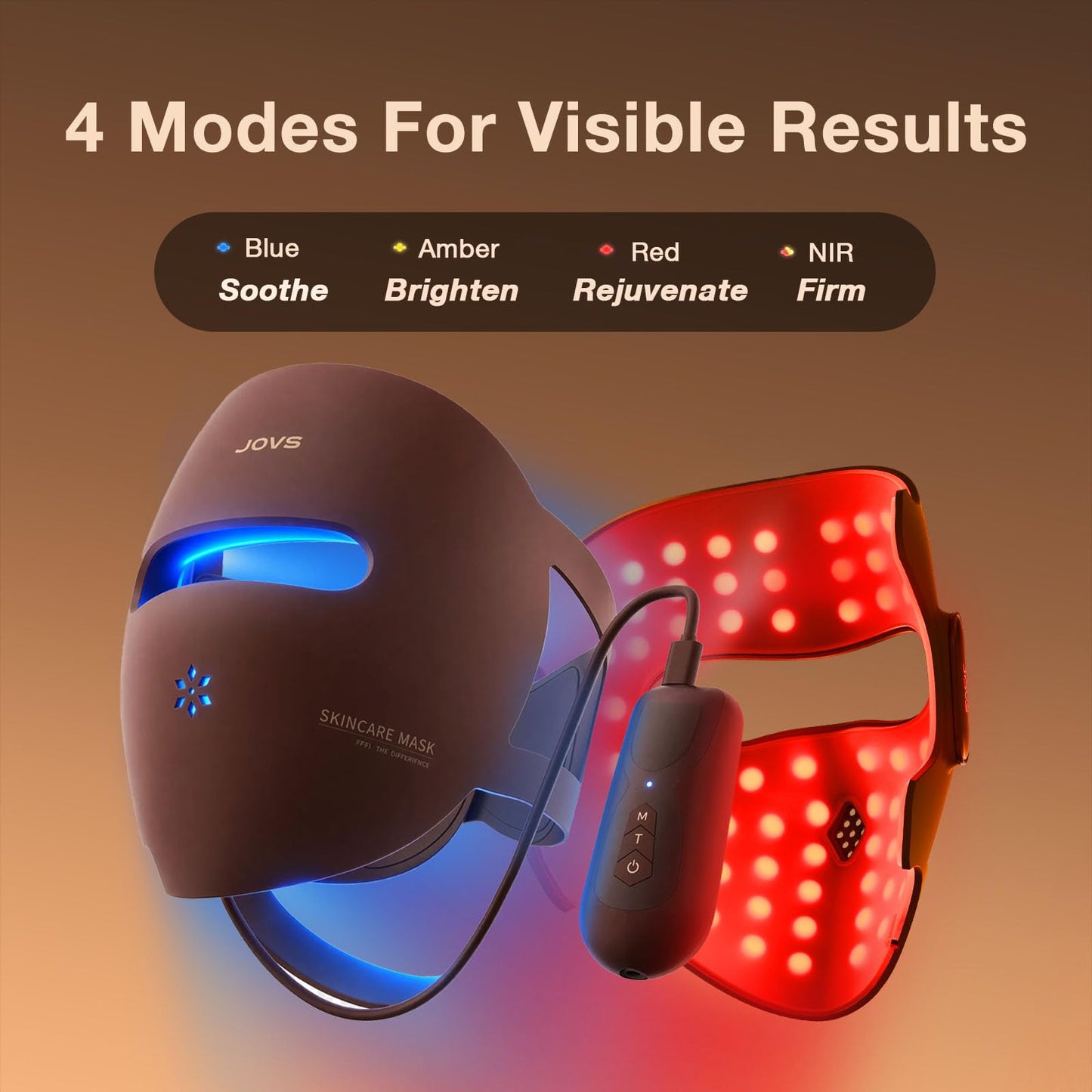 JOVS 3D Red Light Therapy Mask for Face, 328 LEDs Full Face Coverage, 4 Light Modes Cordless LED Light Therapy Face Mask for The Look of Wrinkles, Home Use Skincare Device