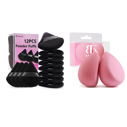BEAKEY 12pcs Triangle Powder Puffs & Flat Duo Patented Makeup Sponge Set of 2