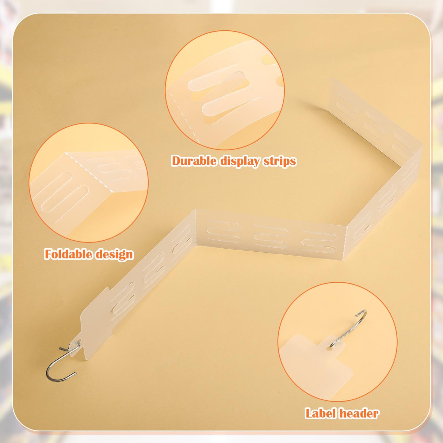 Tigeen 50pcs 12 Station Retail Hanging Merchandise Strips with S Hooks 21.3 Inch Plastic Display Strips with Removable Header Merchandise Display for Grocery Retail Store
