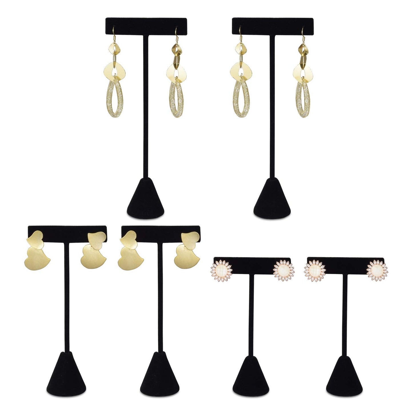 Ikee Design 6Pcs Set Earring T Stand Display Set with 3 Different Heights, T Shape Jewelry Earring Showroom and Tradeshow Showcase Displays, Black Velvet, 4 1/2 H in ; 5 3/4 H in; 6 3/4 H in