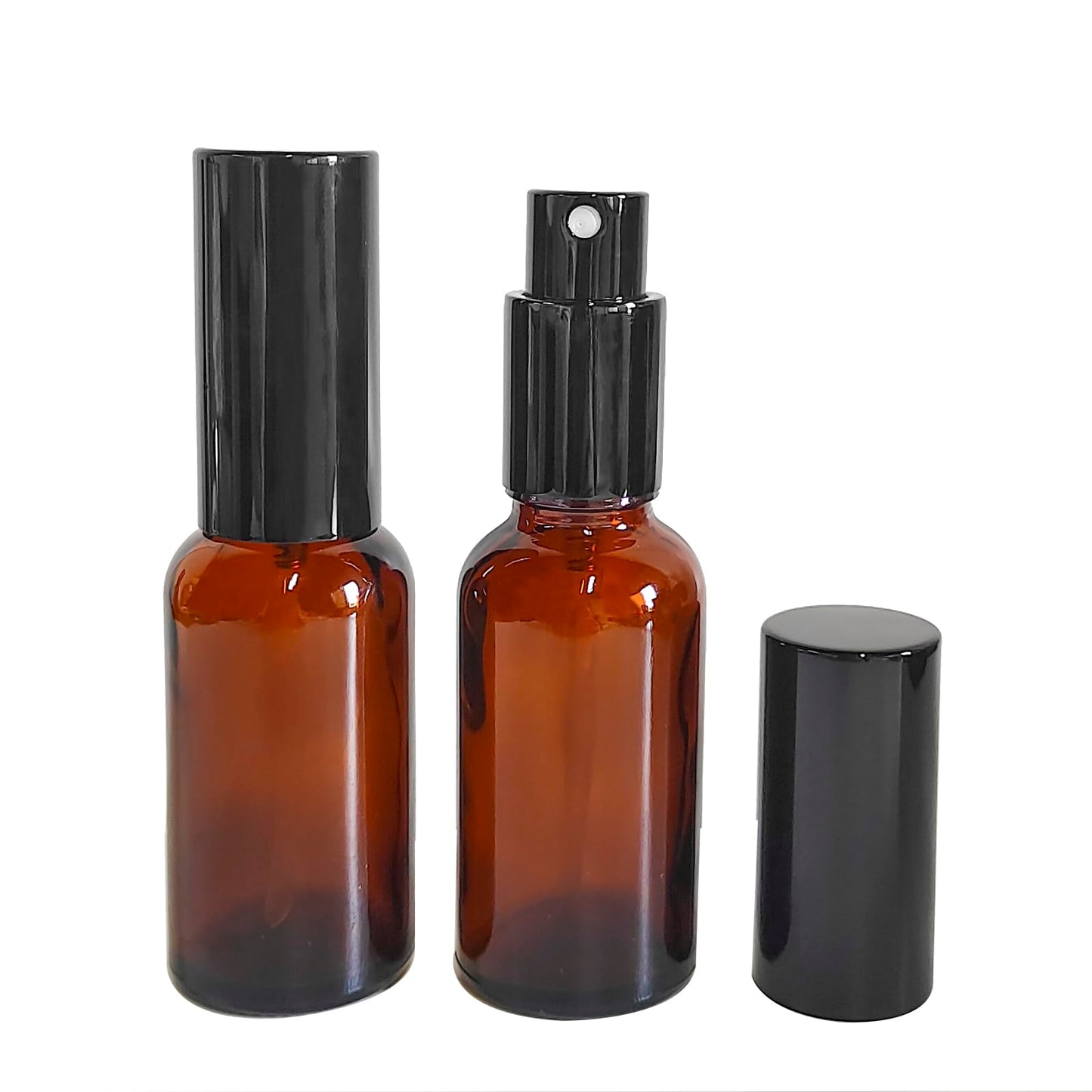 BEGIKET 12 Pack 1oz Amber Glass Spray for Essential Oils, Small Spray Bottle, Fine Mist Spray,Black Sprayer,for Perfume, Hair & Cleaning