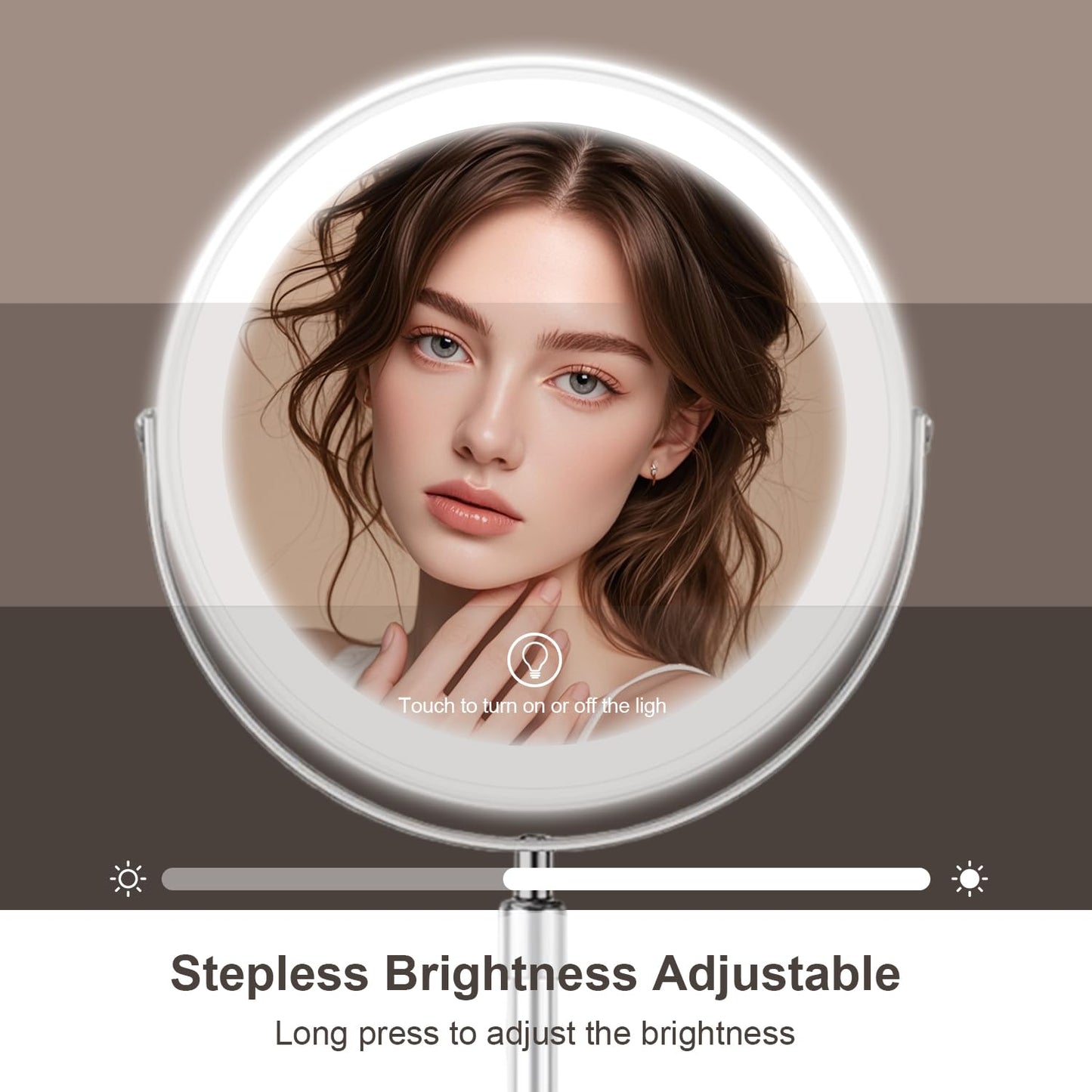 8.5" Makeup Mirror with Lights, 1X/20X Lighted Magnifying Mirror with 3 LED Lighting , 3000mAh Rechargeable Double Sided Vanity Mirrors Height Adjustable and Adjustable Brightness for Desk Women Gift