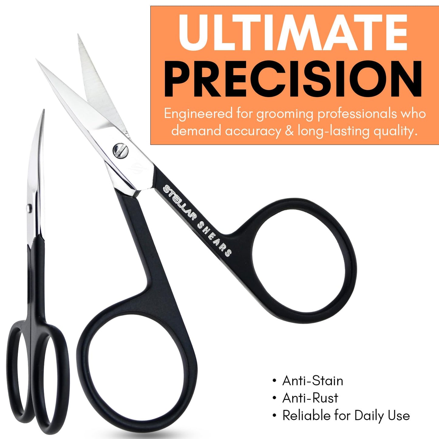 Stellar Shears Precision Cuticle Scissors Extra Sharp Curved Stainless Steel Blades for Professional Nail, Eyebrow & Dry Skin Trimming – Manicure & Pedicure Scissors for Women & Men (Black)