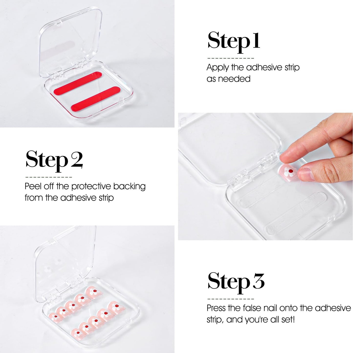 Meyeyaia 48 Sets Press On Nail Boxes, Clear Nail Packaging Case for Press Ons with 180 Pcs Adhesive Double Sided Tape, Acrylic Artificial Nail Display Container for Nails Salon