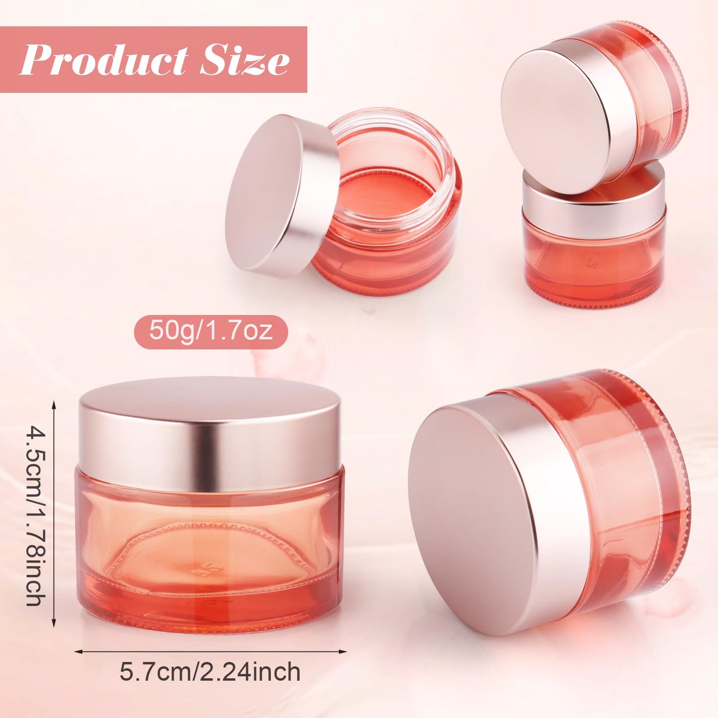 BOSMIOW 8pcs 50g/1.7oz Rose Gold Glass Cream Jars Round Lotion Bottle Refillable Empty Cosmetic Container Pot for Eye Creams,Body Scrub,Facial Mask,Ointments