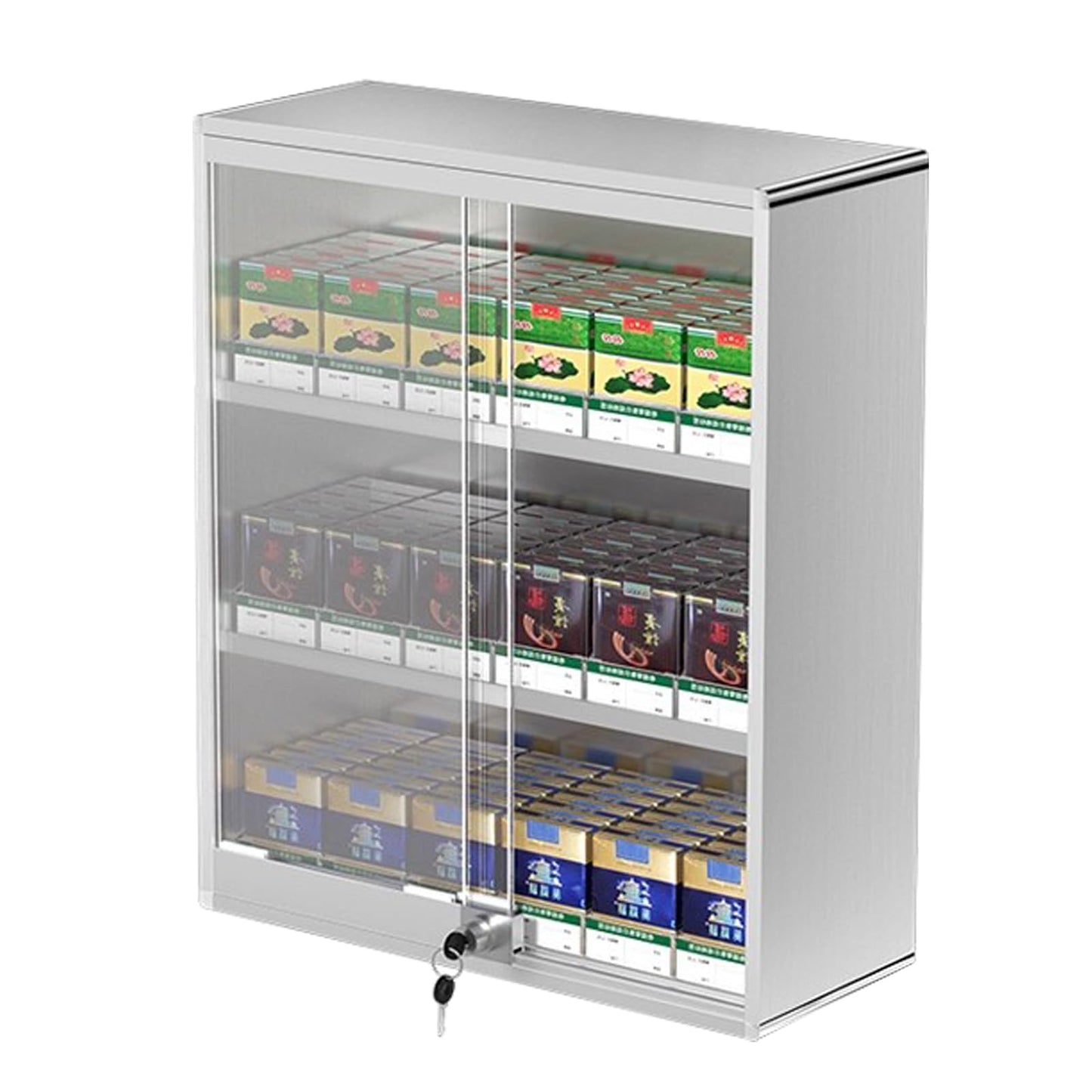 QJSZMEI Cigarette Rack with Lock Sliding Doors (Silver, 15.1x6.8x17.7in)