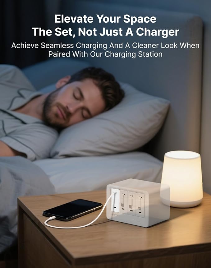 Gitryin Portable USB Phone Charger Block, Retractable Wall Charger with 33.5in Retractable Lightning Cable, 40W Fast Charging Block with USB C Port, Power Adapter with Foldable Plug for iPhone14/13/12