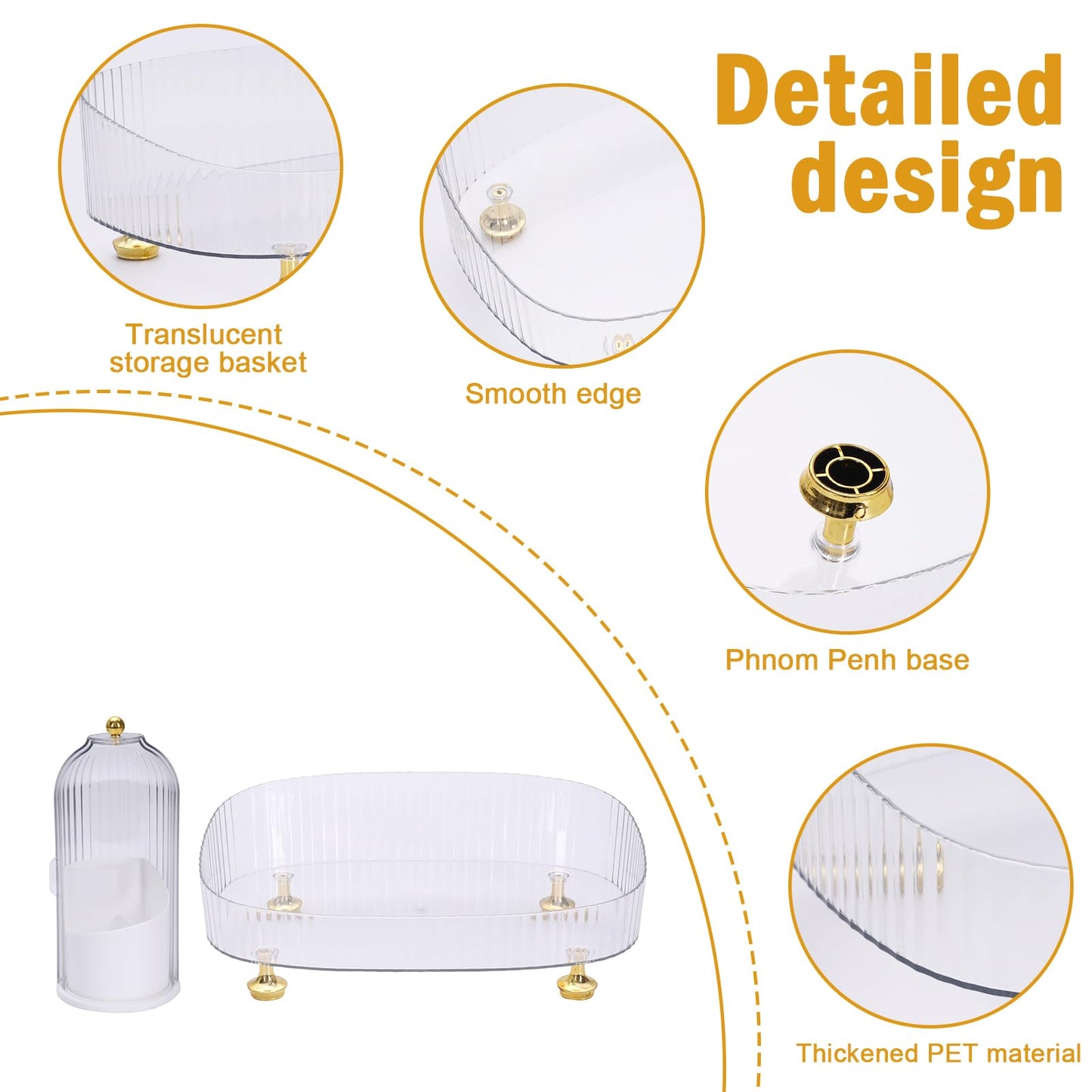 Makeup Organizer 2-Pack, Clear Makeup Brush Holder with Lid + Rotating Tray, Countertop Use, Cosmetic Storage, Make Up Organizers for Counter, Make Up Brush Holder Set for Bathroom Vanity & Dresser
