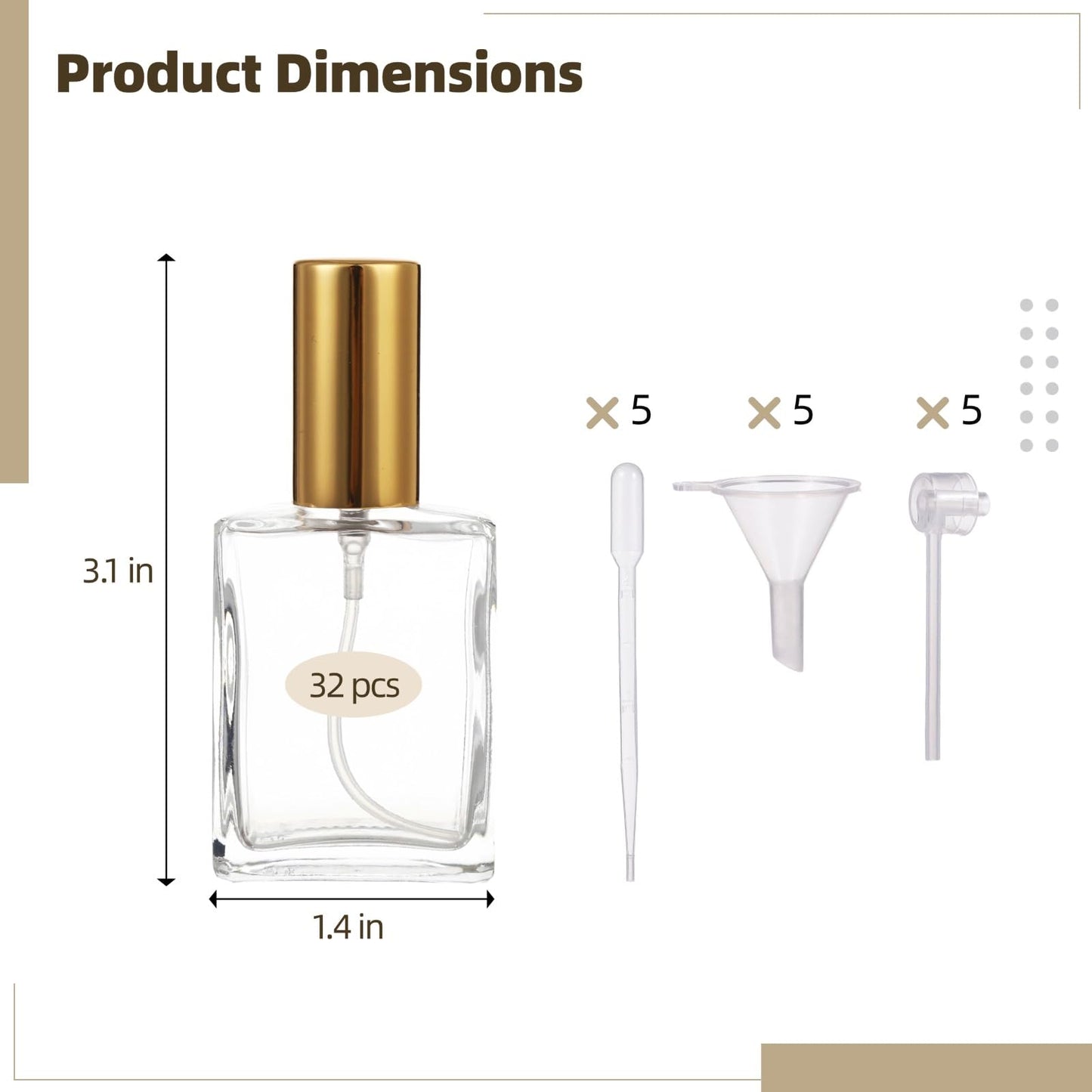 Calolin 32 Pcs Glass Perfume Spray Bottles with 15 Dispensing Tools, 15 ml Mini Refillable Perfume Atomizer Bottle, Travel Perfume Bottle, 1.4 x 3.1 in