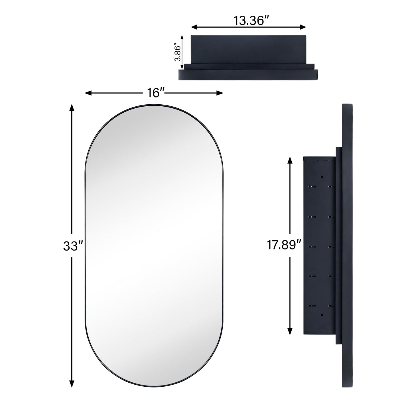 EGHOME Brushed Nickel Oval Recessed Bathroom Medicine Cabinet with Mirror Stainless Steel Metal Framed Oblong Pill Shaped Bathroom Cabinet with Mirror 16x33''