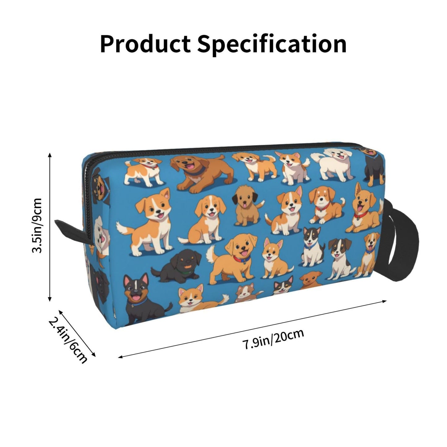 OLUSENMO Adorable Dogs Makeup Bag Small Compact & Durable Puppy Travel Cosmetic Bag Organizer 600D Oxford Fabric Multi-Purpose Storage Perfect for Travel, Gym, Daily Use