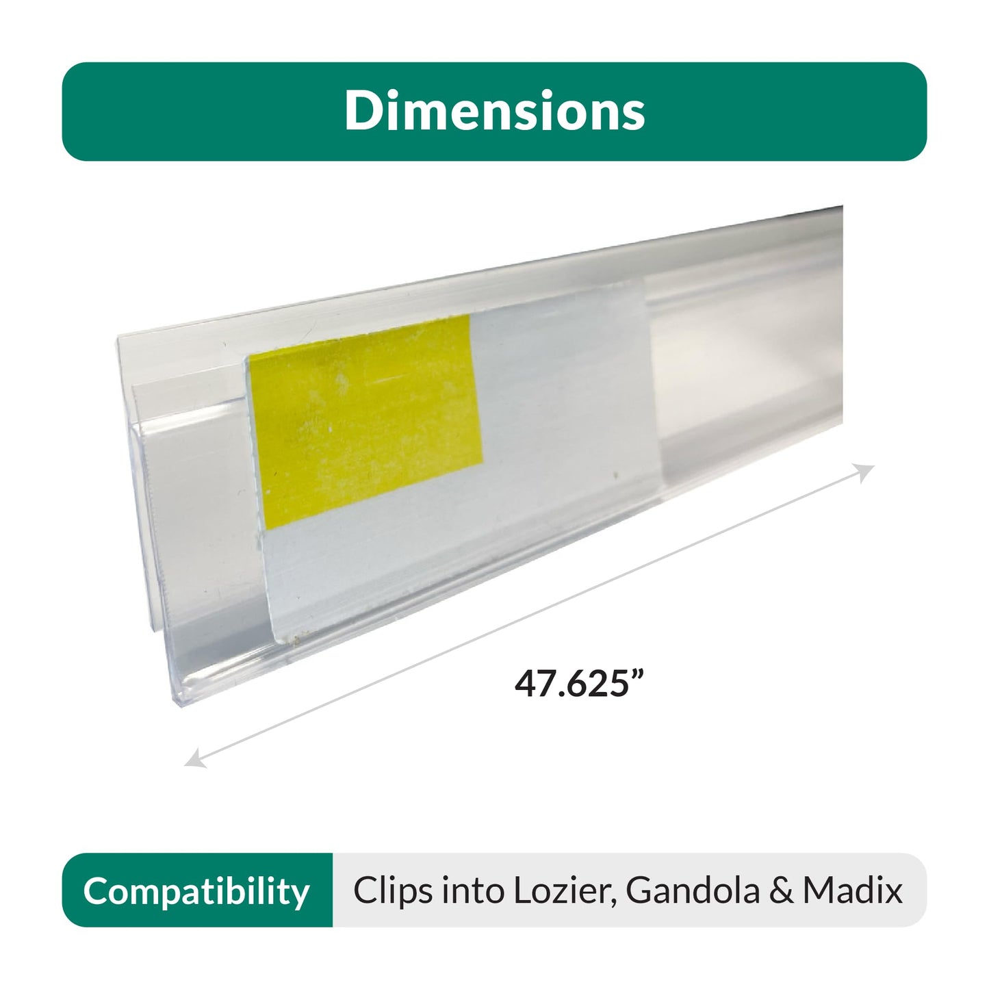 THE GLOBAL DISPLAY SOLUTION | Ticket Holder Protector Retail Shelf Labels for Lozier and Madix Shelving | 47.625" L x 1.25" H Labels | 100 Pack | Clear