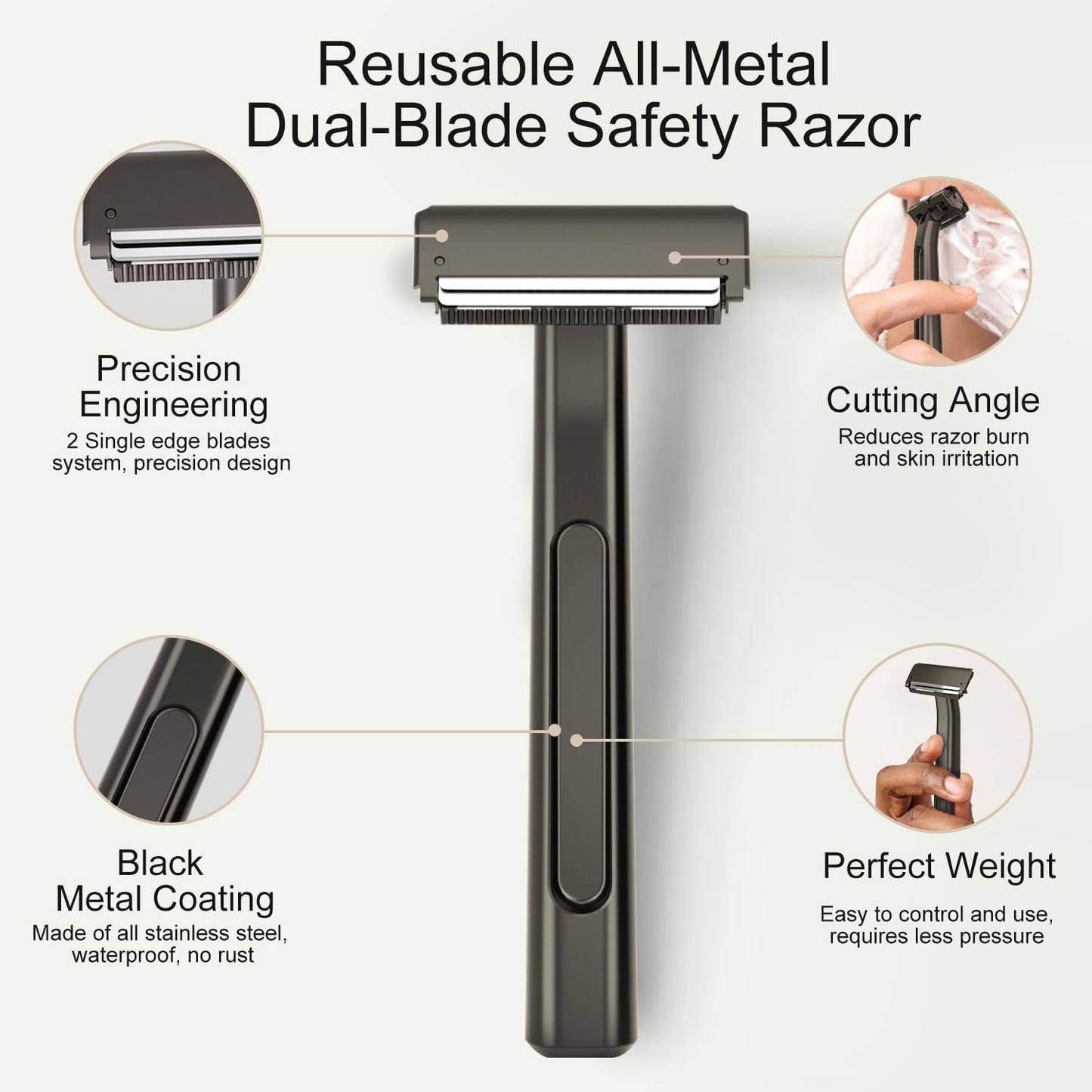 THURLADY Dual-Blade Safety Razor with Pivoting Head, Matte Black