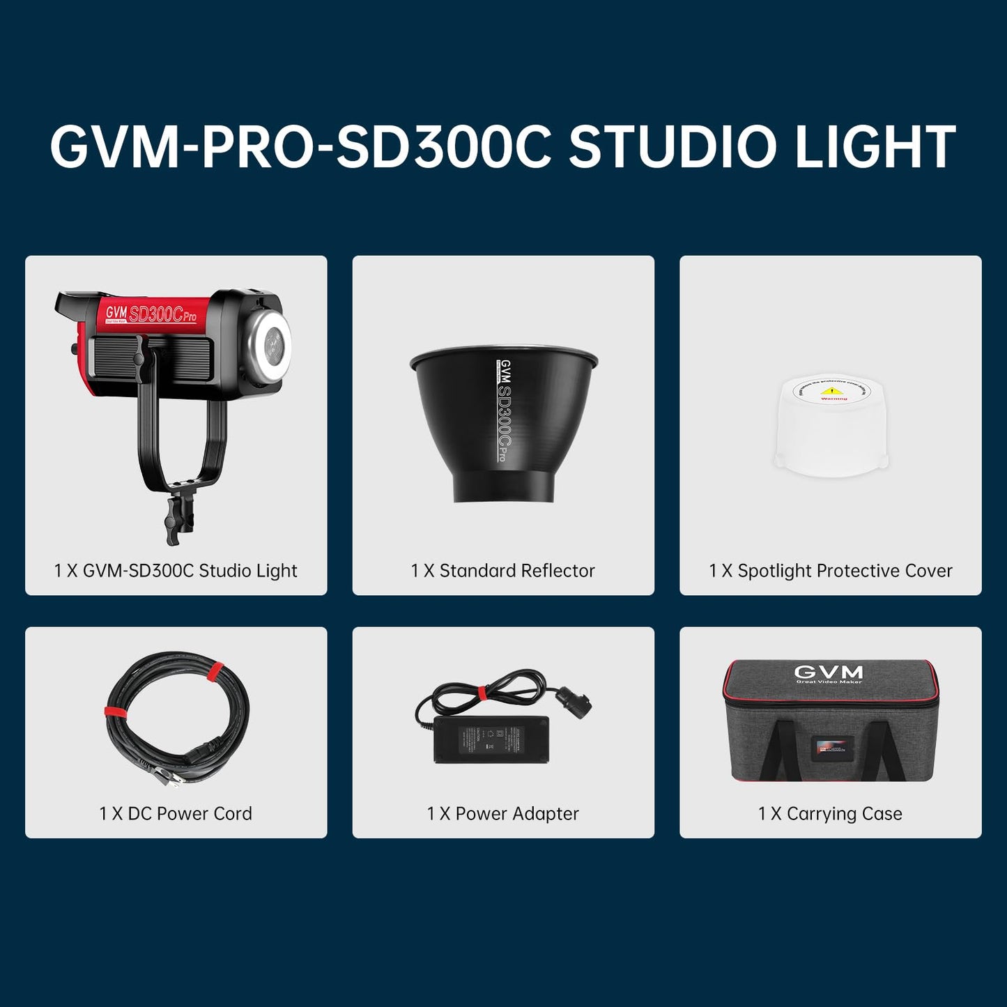 GVM 300C RGB Video Light, 300W Studio Light 2000K-10000K,48,200 Lux@ 1m with Reflector Photography Lighting with Bowens Mount & DMX Control, Studio Light for Film Recording,16 Lighting Effects