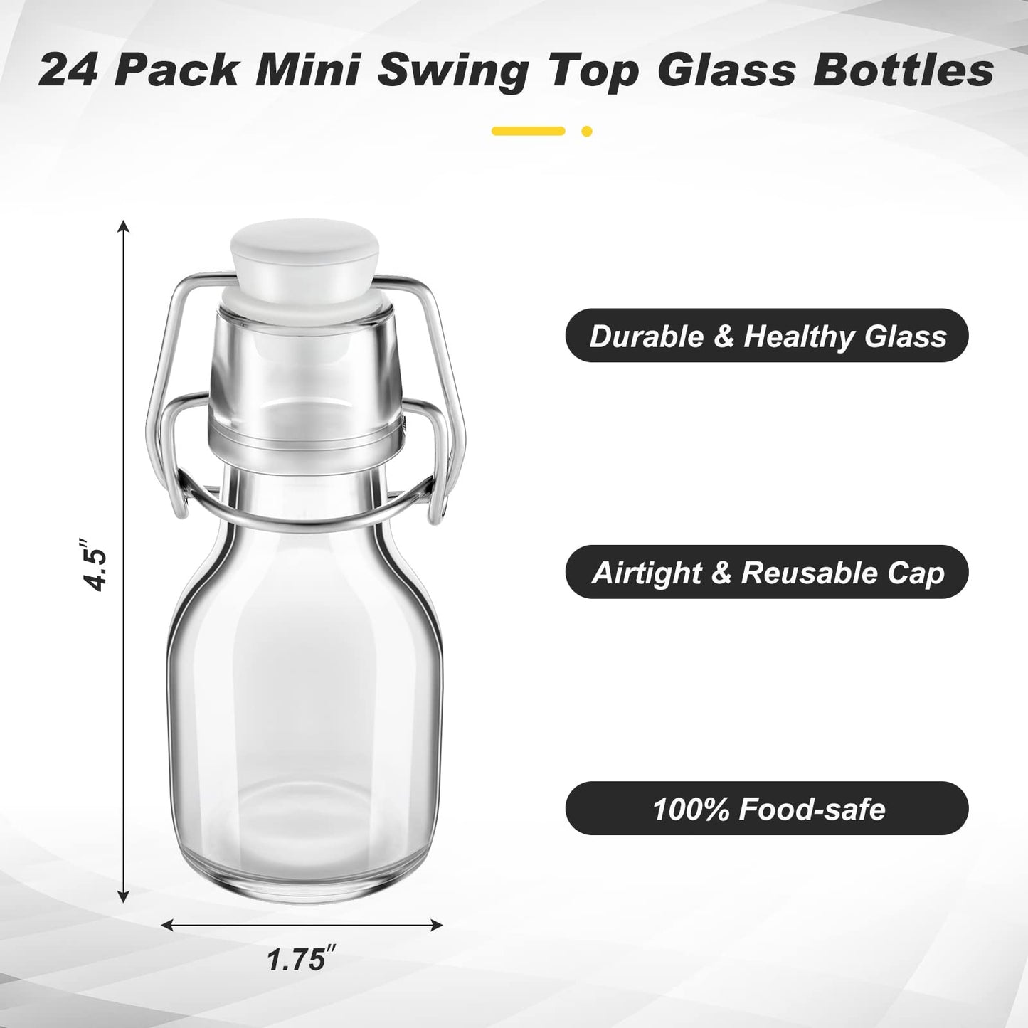 Tessco 24 Pcs Mini Swing Top Glass Bottles with Stoppers Small Flip Top Bottles with Airtight Lids for Crafts Decoration Wedding Themed Party Favors(2 oz,Transparent)