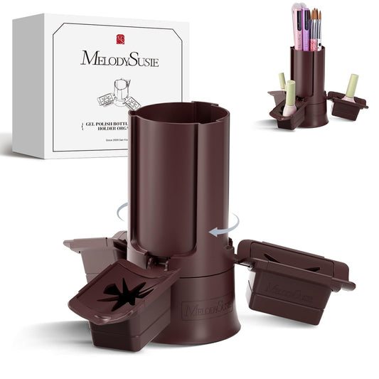 MelodySusie GelCarousel for Nail Polish Bottle Holder and Nail Art Tools Organizer, 360° Rotating Storage Container with 3Pcs Detachable Silcone Gel Polish Holder, Brown(Only Box)