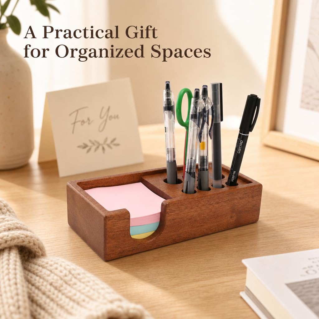 RiLiKar Wood Pencil Holder Pen Display Stand 3x3 Inch Sticky Note Holder