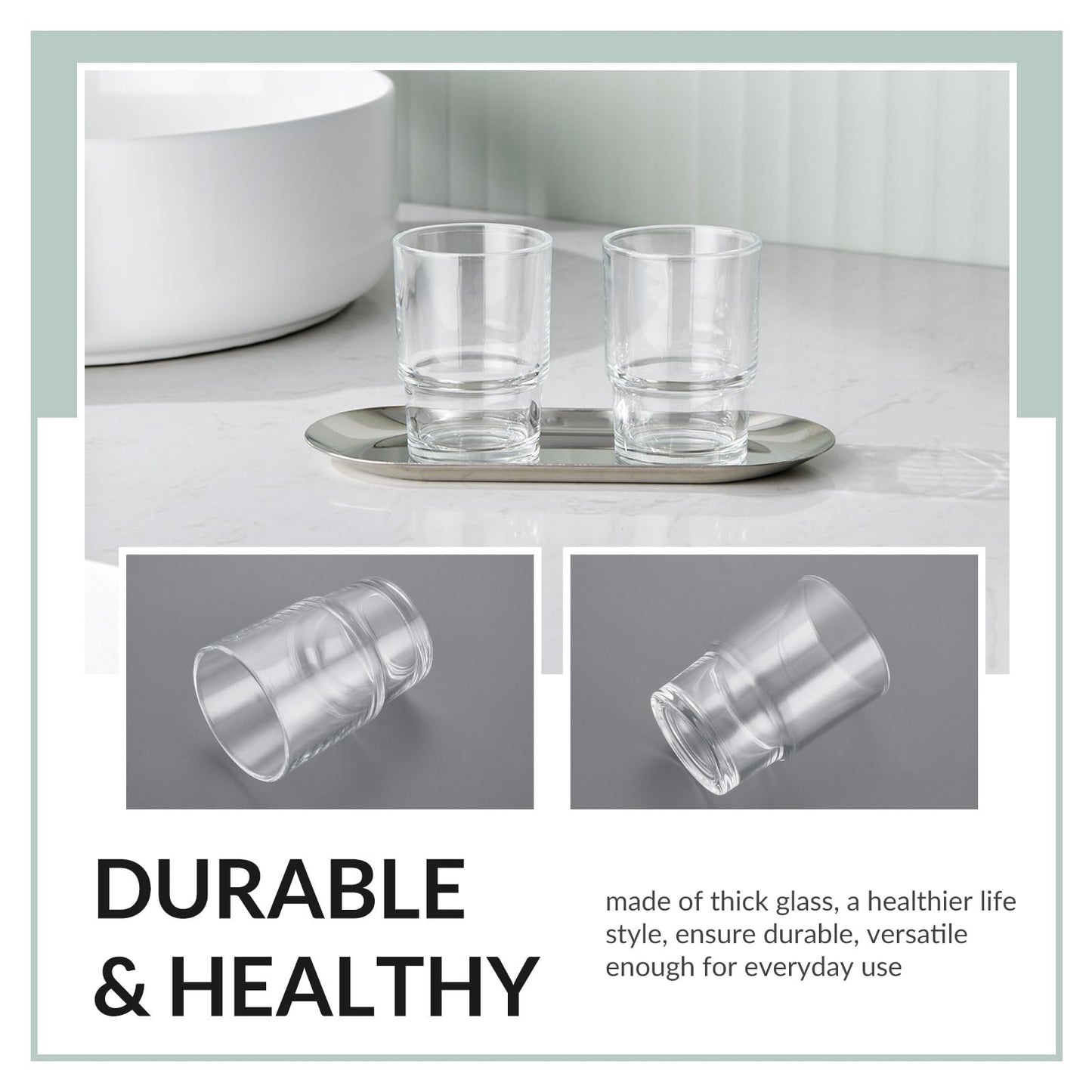 Aomasi Toothbrush Holders for Bathroom, 2 Pack Transparent Glass Tumbler Cups, Modern Thick Glassware