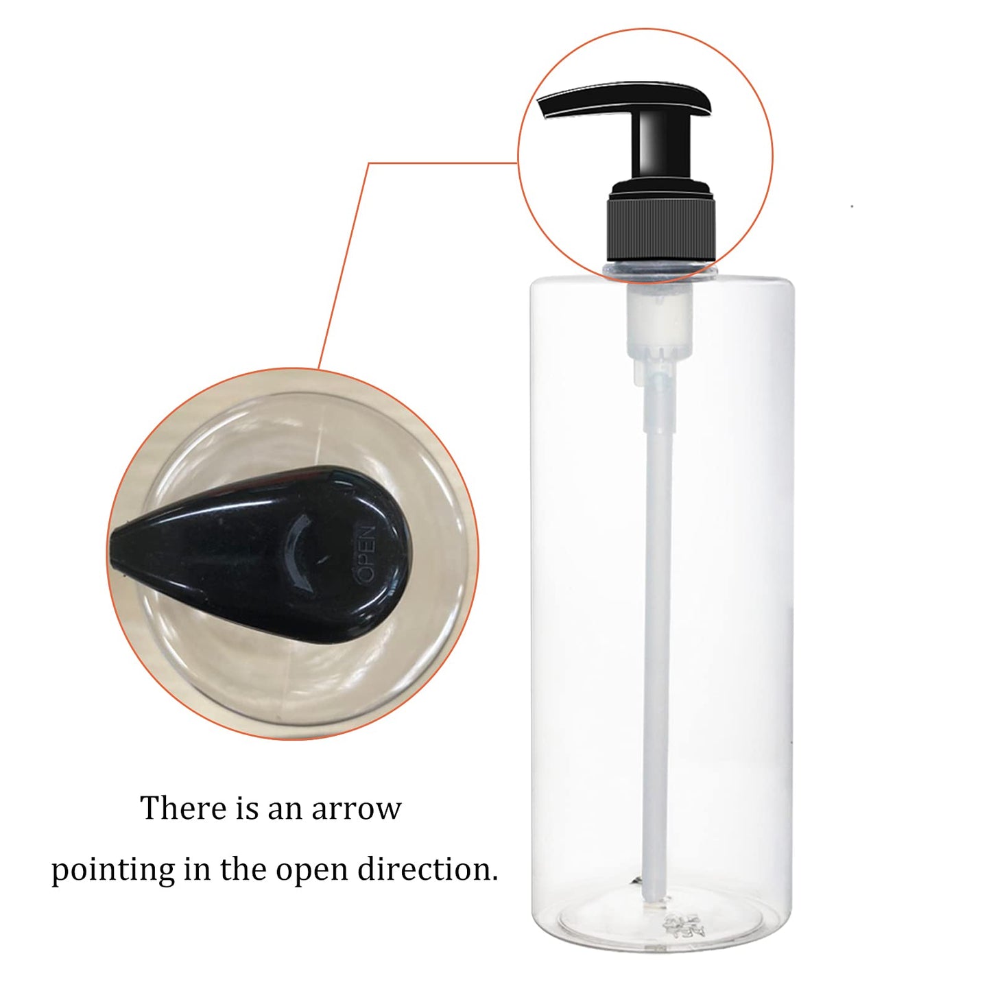 BPFY 6 Pack 16 oz Plastic Pump Dispenser Bottles for Massage Oil, Shampoo, Lotions, Body Wash Pump Bottles, Hand Sanitizer Refillable Containers with Pump, 1 Funnel, 8 Chalk Labels