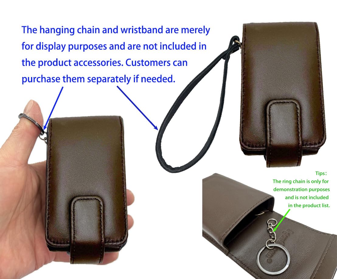 AgentMoon Luxury Handheld Lipstick Pouch with Mirror,Genuine Leather Lip Balm Case with Clamshell Magnetic Hidden Clasp and Hook for Chain.Portable Travel Cosmetic Case for Women Gift. (Dark Coffee)