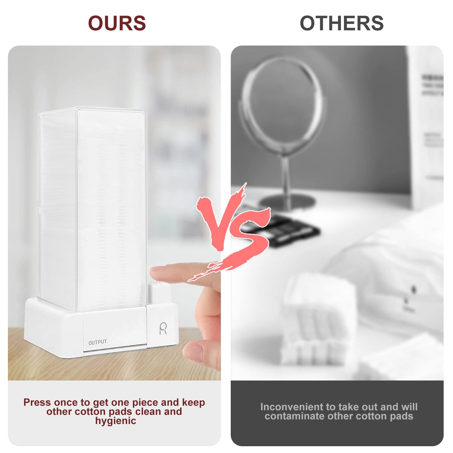 Aukiron Automatic Cotton Pad Holder, Square Press Out Cosmetic Cotton Makeup Removers Pad Holder, Makeup Organizer Container Dispenser Storage Display Rack (White)