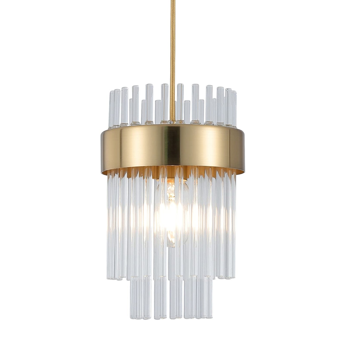 Gold Pendant Lights Kitchen Island,1-Light Crystal Pendant Light Fixtures Over Island,Modern Brass Mini chandelier For Dining Room, Adjustable Cord Hanging Lights For Bedroom,Bar,Sink,Entryway