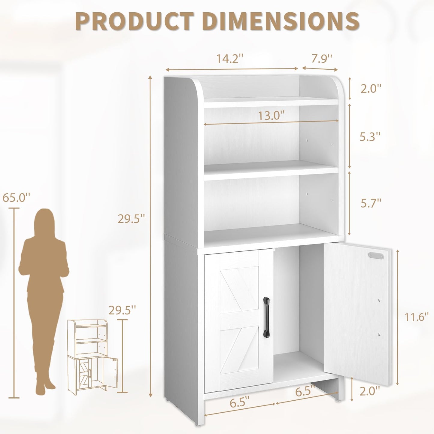 AURINEST Small Bathroom Storage Cabinet, Farmhouse Freestanding Toilet Paper Storage with 2 Doors and Shelves, Slim Bathroom Storage Cabinet for Small Spaces, White, 7.9" D x 14.2" W x 29.5" H