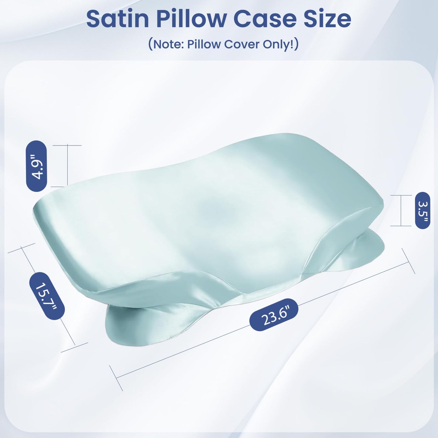Satin Pillowcase for Cervical Pillow, Ergonomic Case, Smooth & Silky Soft Sleeping Pillowcase, Light Blue Pillow Cover with Zipper