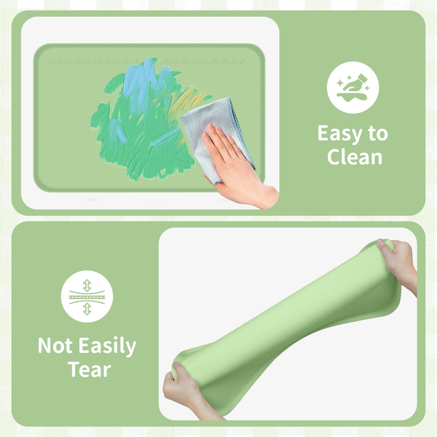 MVRPOWER Silicone Art Mat for Painting, 24"x16" Green Roll Up Craft Mat with Raised Edges, Non-Slip Surface Protector