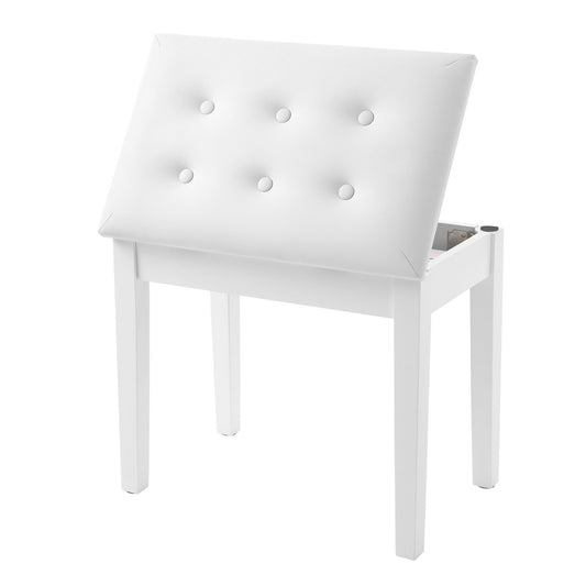 SONGMICS Piano Bench with Padded Cushion and Storage Compartment for Music Books, Vanity Stool, Tufted Wooden Piano Seat, 13.8 x 22 x 19.5 Inches, White ULPB55WT