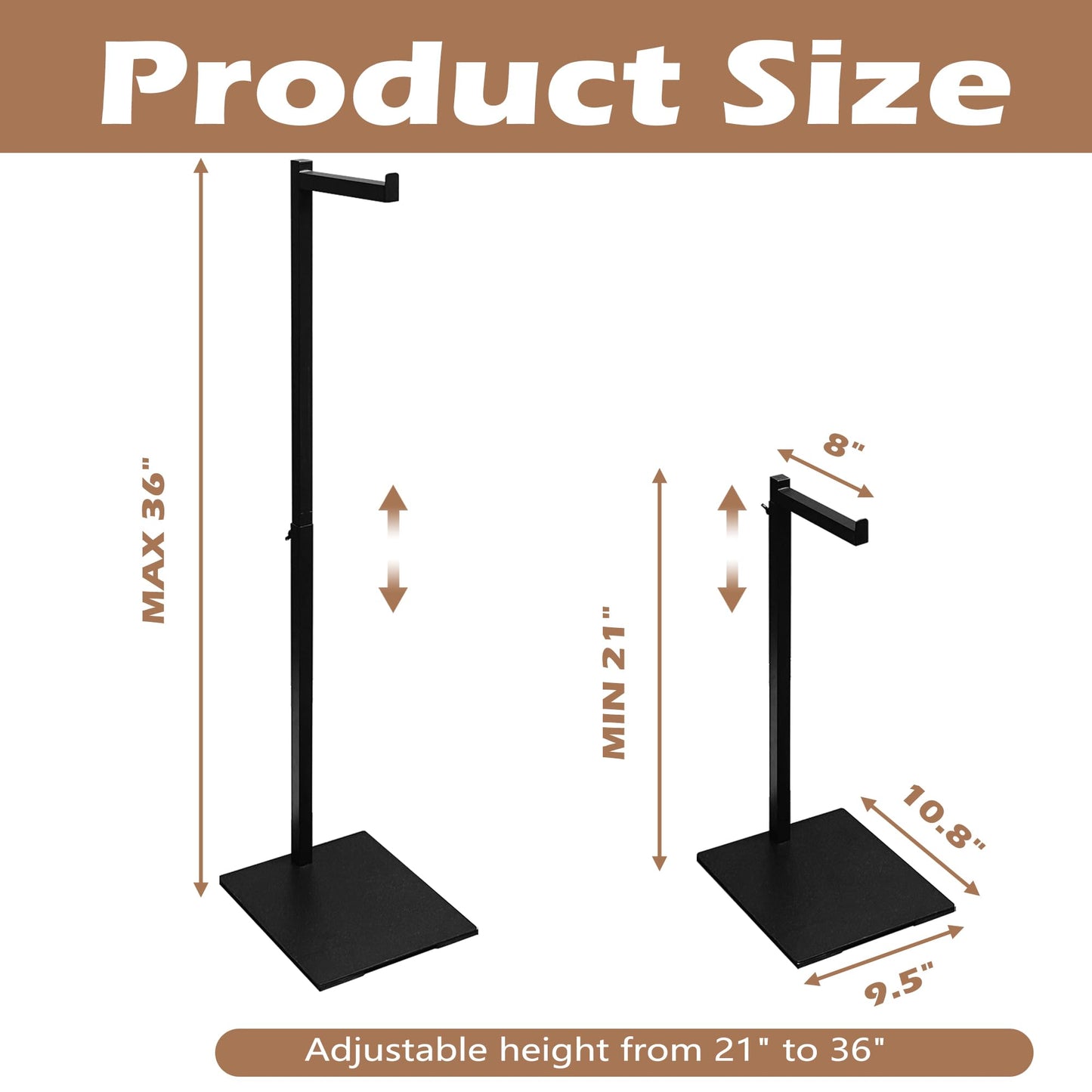koretech Standing Clothes Rack, 21" - 36" Height Adjustable Clothes Hanger Rack Stand, Metal Clothes Rack, Clothing Display Rack, Garment Display Stand for Thrift Shops and Retail Store, Black, 1Pack