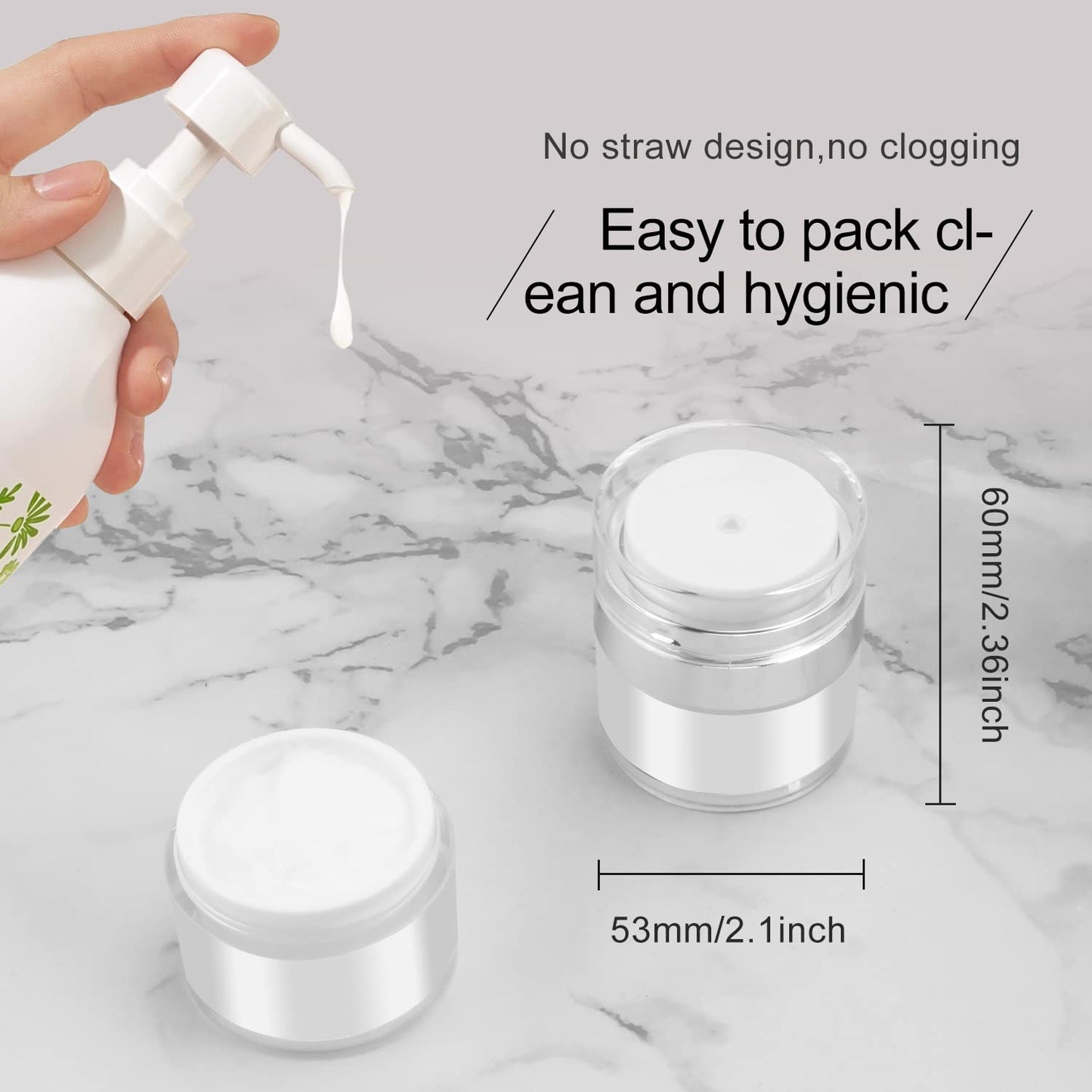 USRommaner 3 Pack 0.5 oz Airless Pump Jar,Empty Acrylic Vacuum Jar with Press Pump,Portable Travel Face Cream Lotion Sample Container Pot for Makeup,Essence,Moisturizer,Eye Cream-White