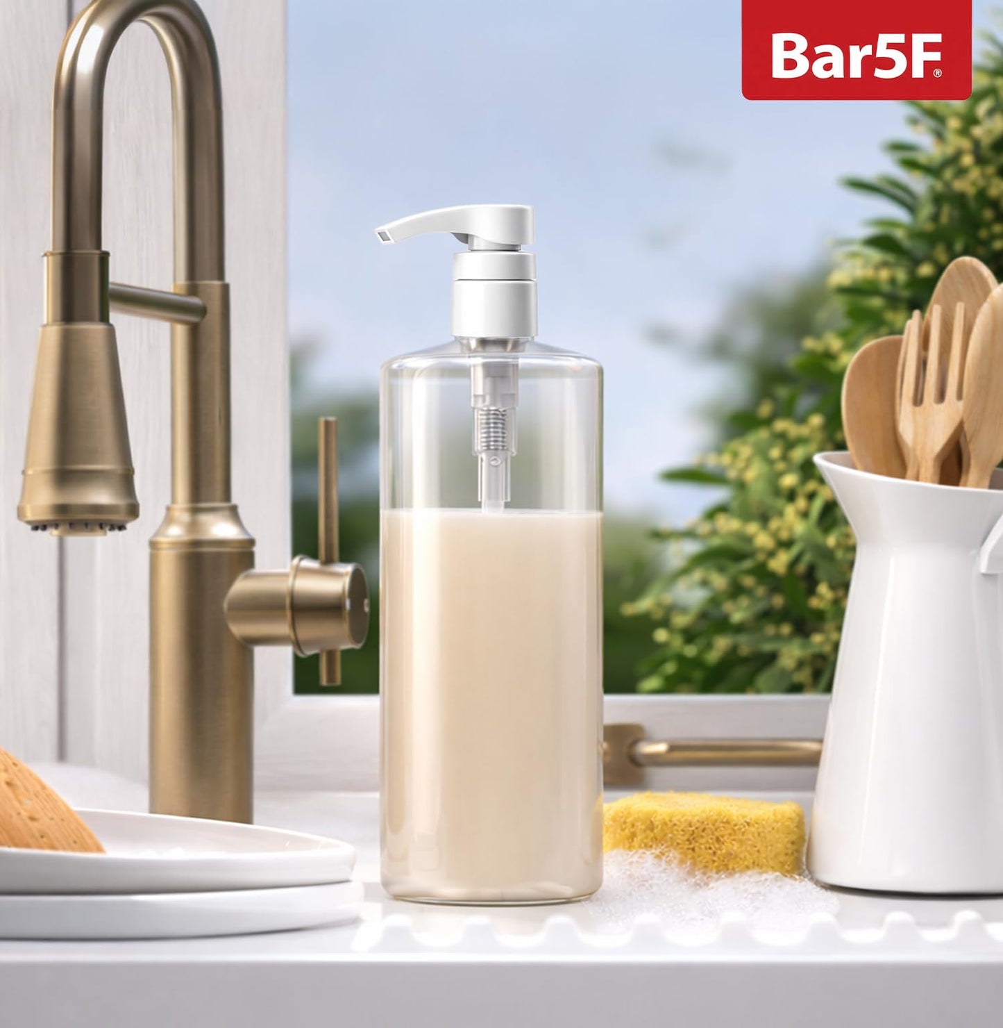 Bar5F Pump Bottle (2-Pack 32-Ounce 1-Liter) Empty for Shampoo Conditioner Body Wash Lotion BPA-Free Crystal-Clear