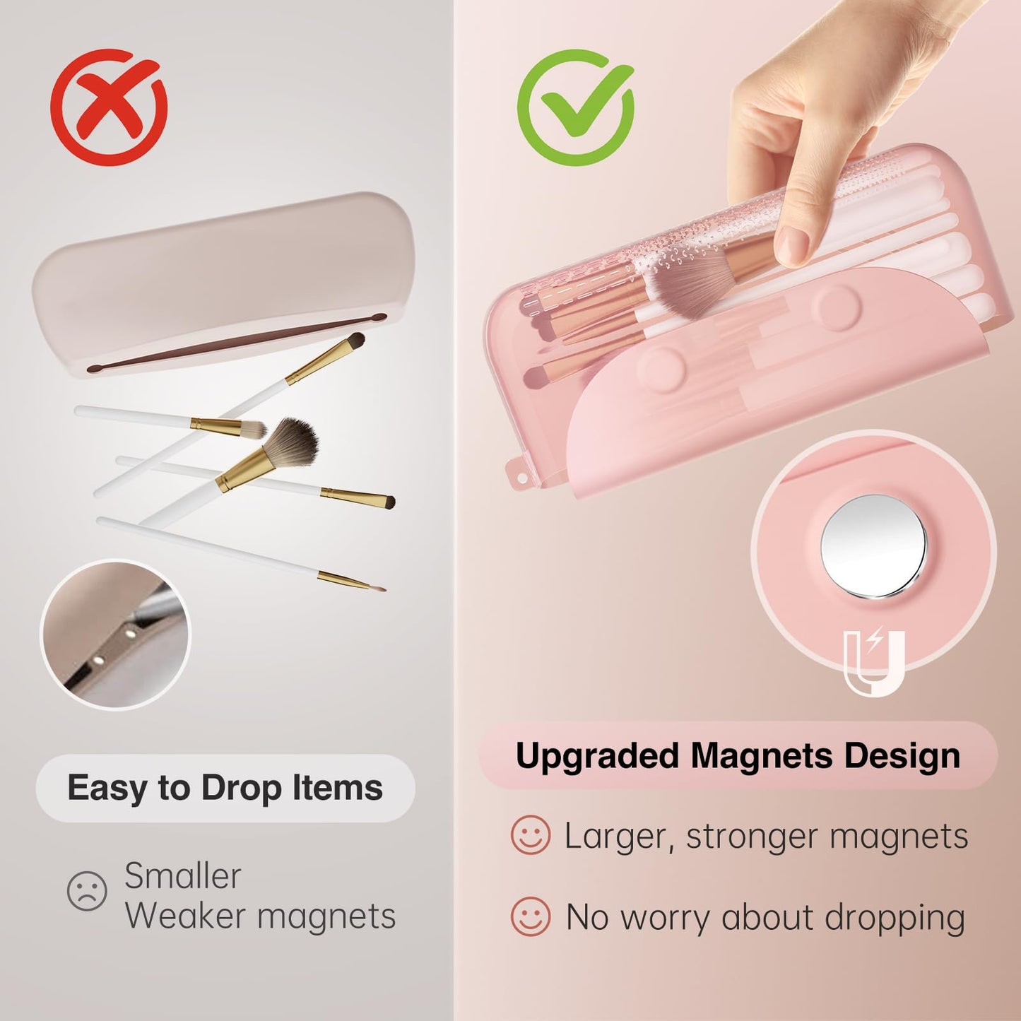 COOL-ANGLE Silicone Makeup Brush Holder And Beauty Sponge Case, Travel Makeup Brush Case With Magnetic Closure, Makeup Sponge Holder 2 In 1 Stand Storage For Quick Drying Khaki
