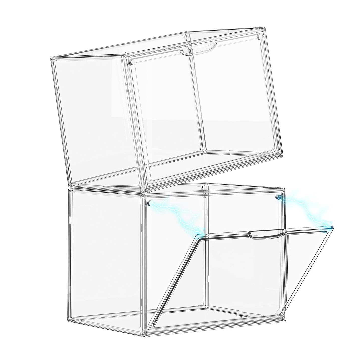 HOYOJA Clear Acrylic Display Case, Large Stackable Storage Bins Magnetic Attraction Lids, 1 Pack Acrylic Box Showcase for Collectibles, Figures, Cosmetic, Purse, Handbag, Wallet, 10.7x8.6x14.2 inch
