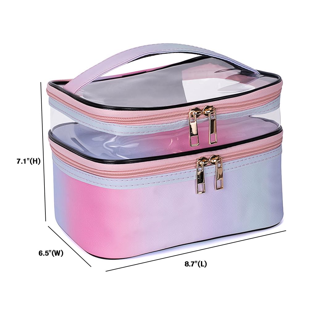 FITINI Makeup Bags Double Layer Travel Storage Cosmetic Cases Make up Organizer Toiletry Bags Water-resistant for Women Makeup Brush Bag,Gradient Green