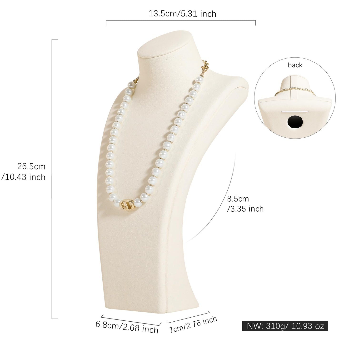 GemeShou Beige necklace storage organizer for sale, Velvet necklace holder stand, jewelry bust display stands, Jewelry Mannequin for Countertop, Showcase【Beige-Medium height 10.43 inch】