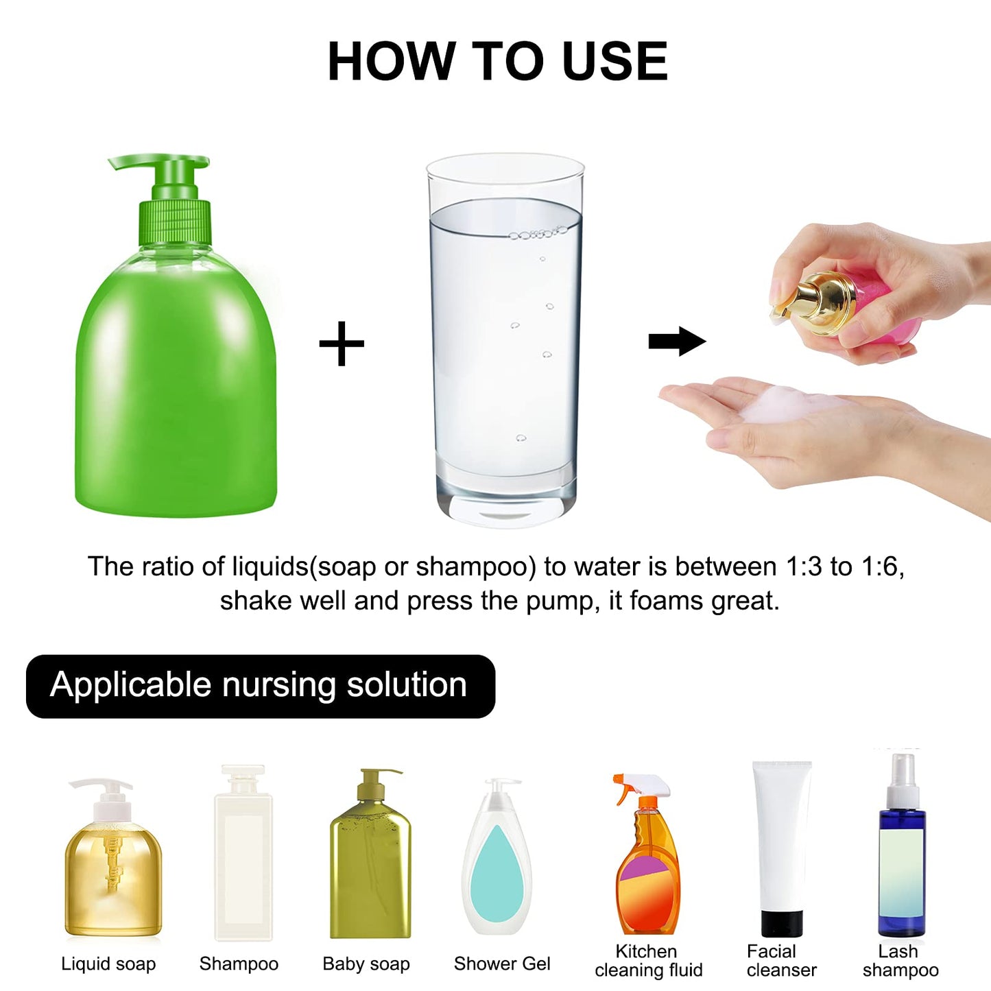 Dming 8 Pcs 1oz 30ml Plastic Foamer Pump Bottle Foam Dispenser Bottles Mini Liquid Foaming Bottles for Refillable Travel Hand Soap Foaming,Shampoo,Castile,Cleaning (Gold+Clear)