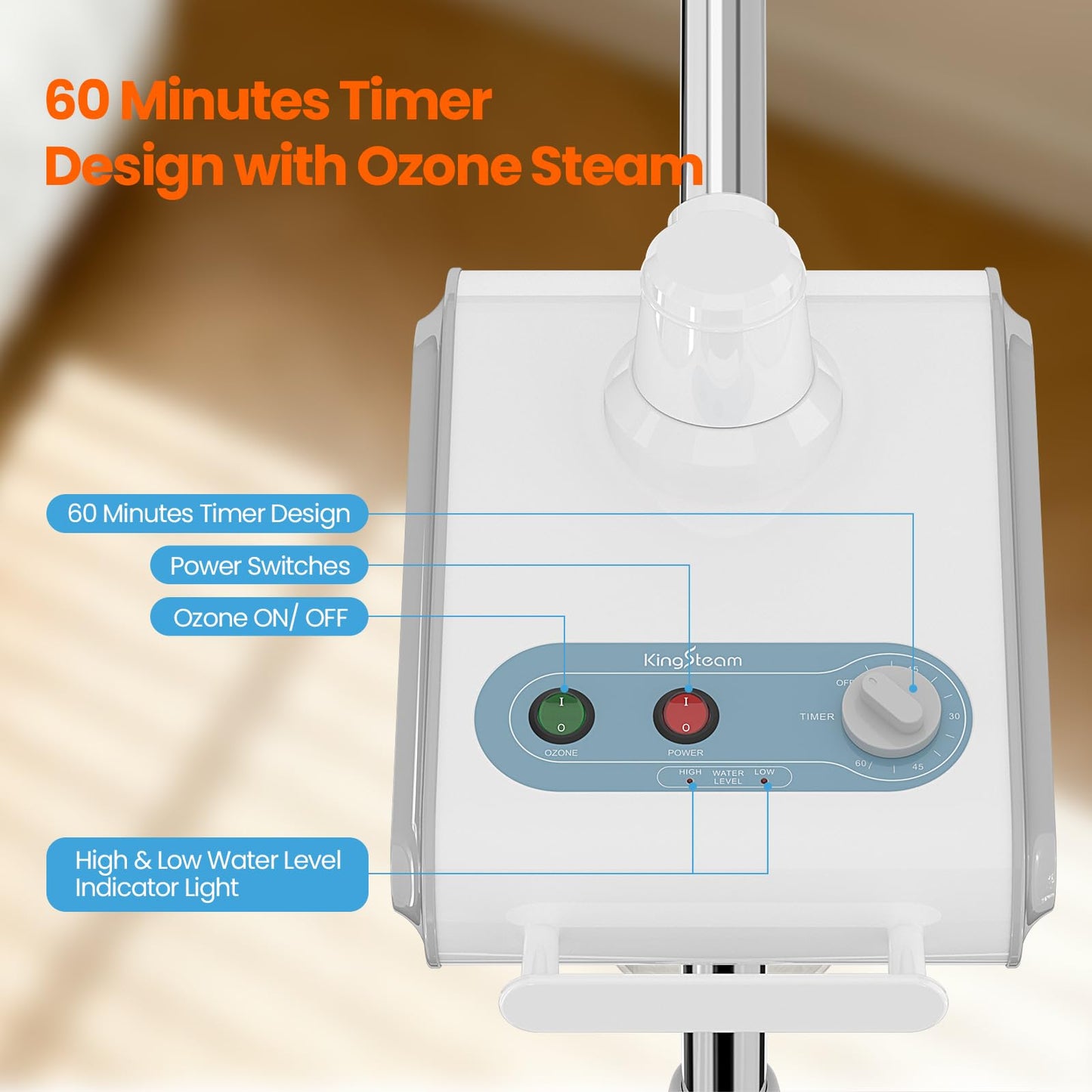 Kingsteam Professional Nano Ionic Facial Steamer with Ozone – 700ml Large Capacity Stand Facial Steamer for Deep Pore Cleansing, Hydration and 60 Min Timer for Salon, and Home Skin Care Use