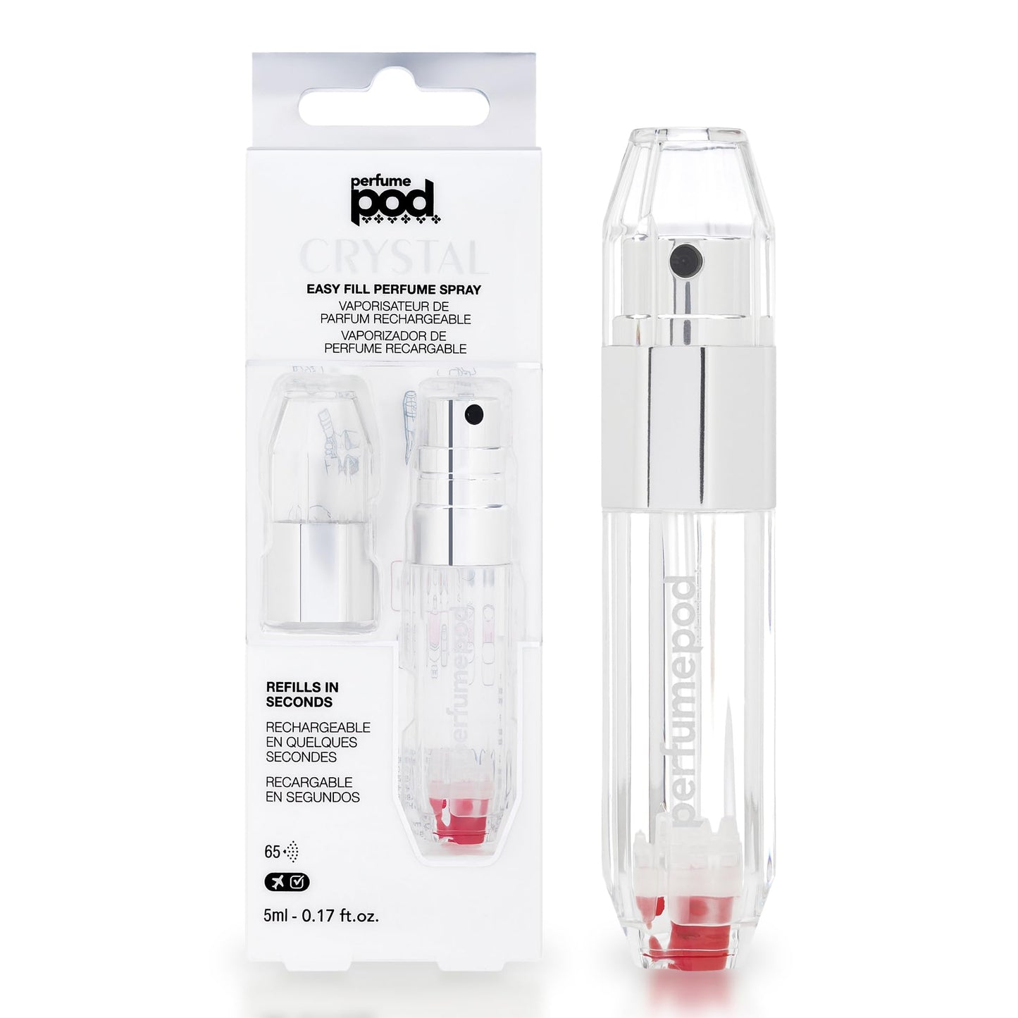 Travalo Perfume Pod Crystal Travel Perfume Atomizer - Genie-S Pump System - High Definition Mini Pump Spray - Refillable and Zero Glass - Anti Scratch and Breakage - Silver- 0.6oz