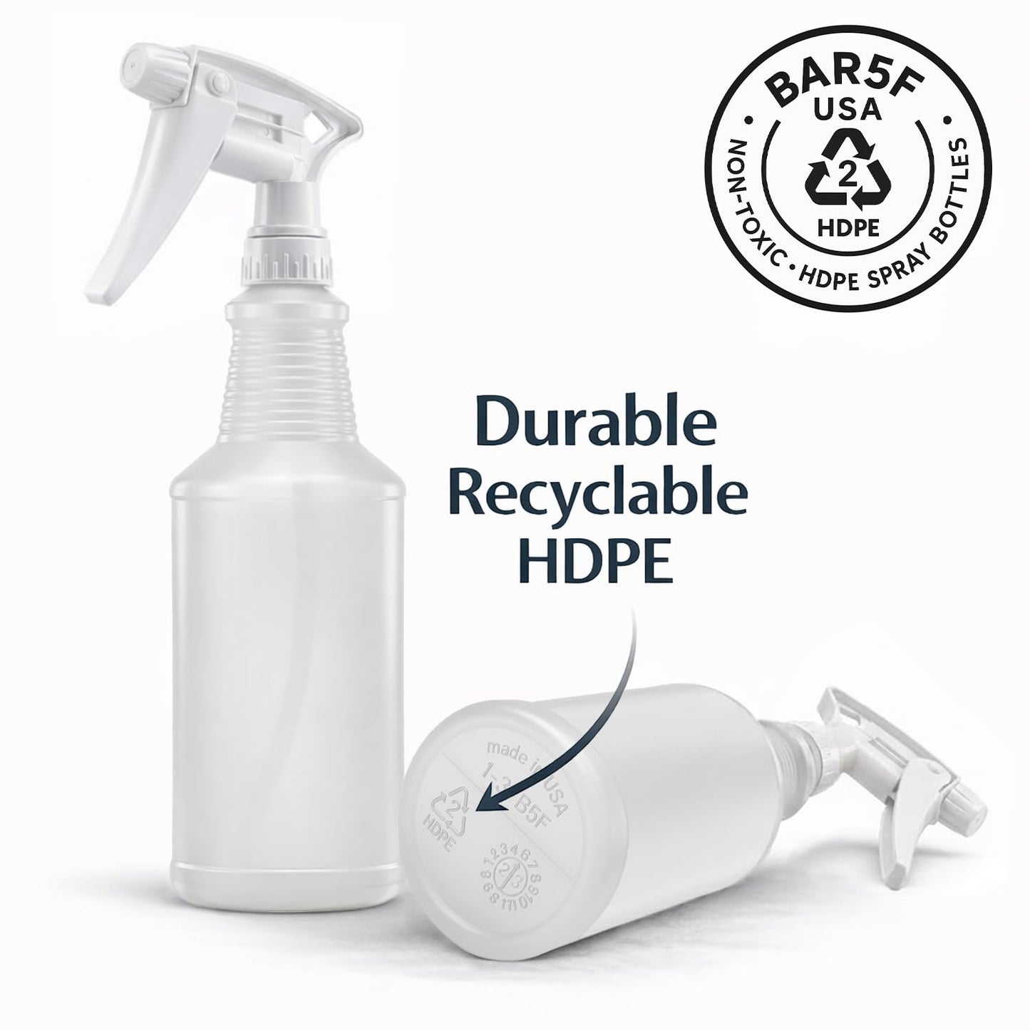Bar5F Commercial Spray Bottles with Adjustable Trigger, Chemical Resistant HDPE, BPA-Free (3-Pack / 24 oz/Multicolor)