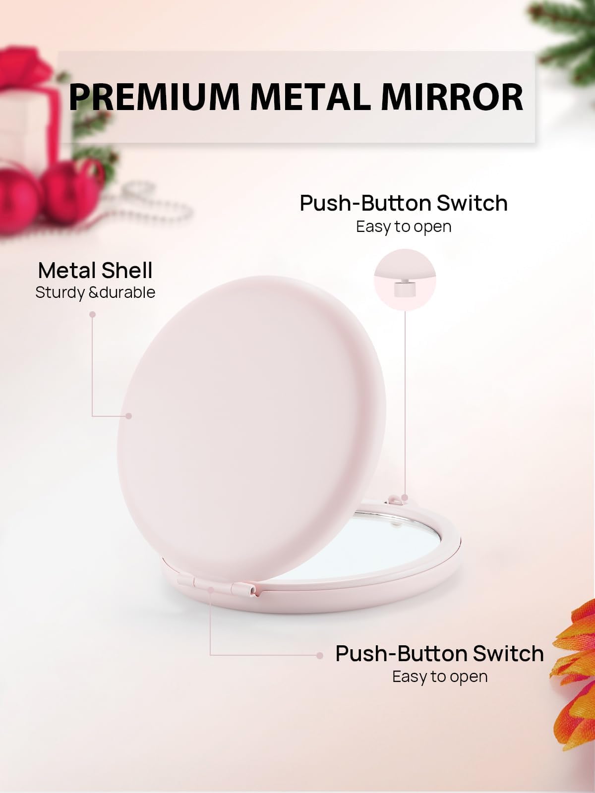 Getinbulk Compact Mirror for Purse, Pack of 6 Double-Sided 1X/2X Magnifying Round Metal Pocket Makeup Mirrors (Round, Pink Marshmallow)